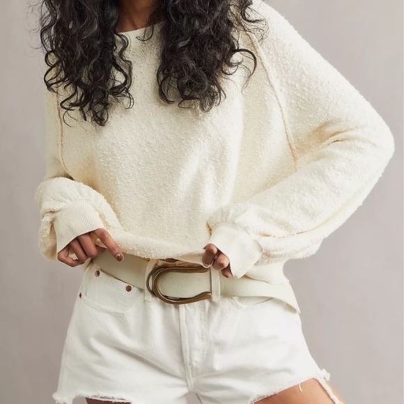 Free People "Found My Friend" Boucle Knit Sweater Pullover Women's Large - Picture 8 of 9